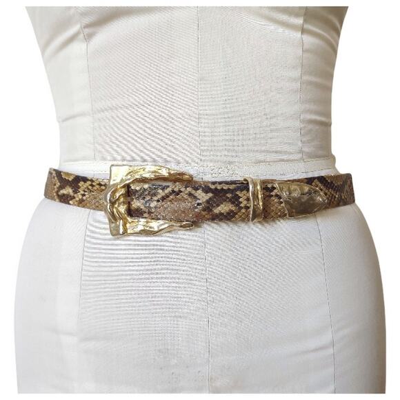 MORRIS MOSKOWITZ Snakeskin Dressy Belt Size M Leather Gold Hardware - Picture 1 of 9